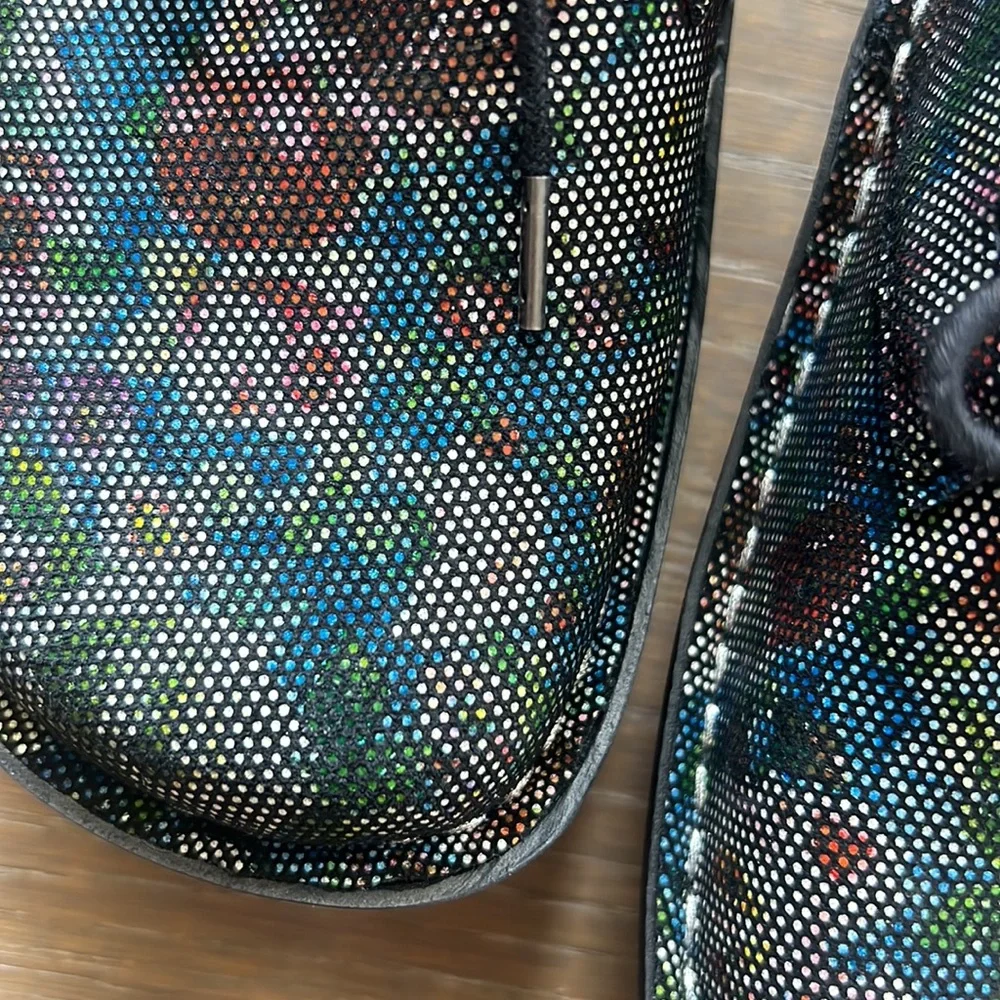 NWT Alegria Bree Multi Dot Floral Black Flats Leather Loafers Clog